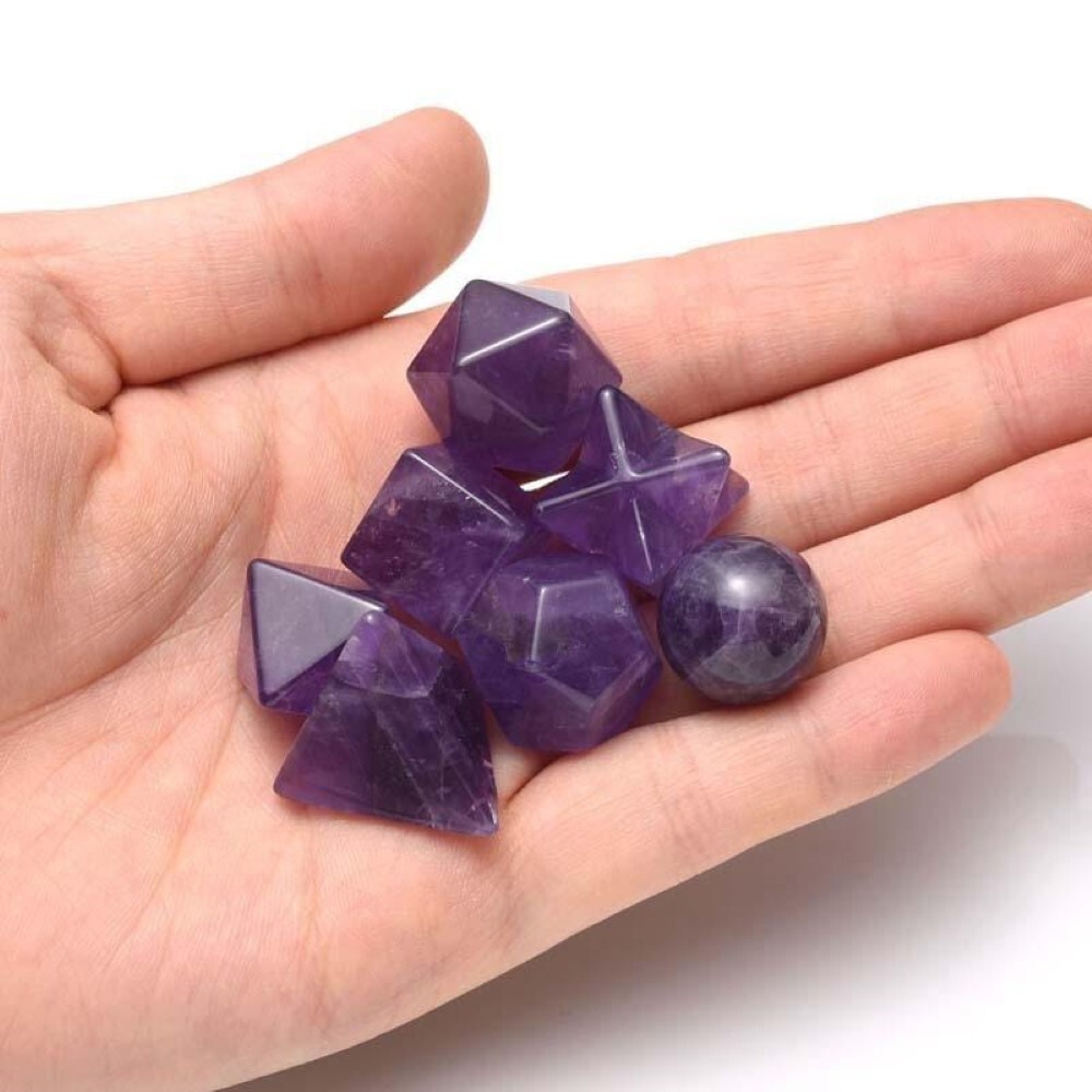 Amethyst Gemstone Platonic Solids Geometry Set - Amethyst Material, Multi-shape Design (Square, Round, Octagonal, Hexagonal, Star), Blue Color