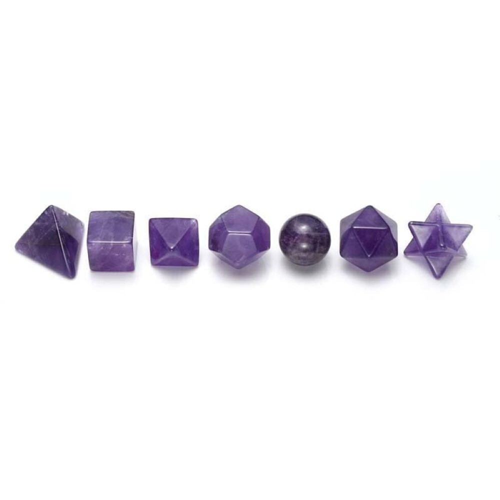 Amethyst Gemstone Platonic Solids Geometry Set - Amethyst Material, Multi-shape Design (Square, Round, Octagonal, Hexagonal, Star), Blue Color