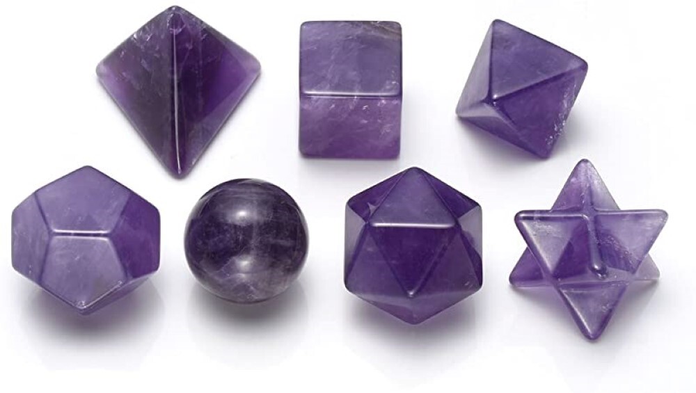 Amethyst Gemstone Platonic Solids Geometry Set - Amethyst Material, Multi-shape Design (Square, Round, Octagonal, Hexagonal, Star), Blue Color