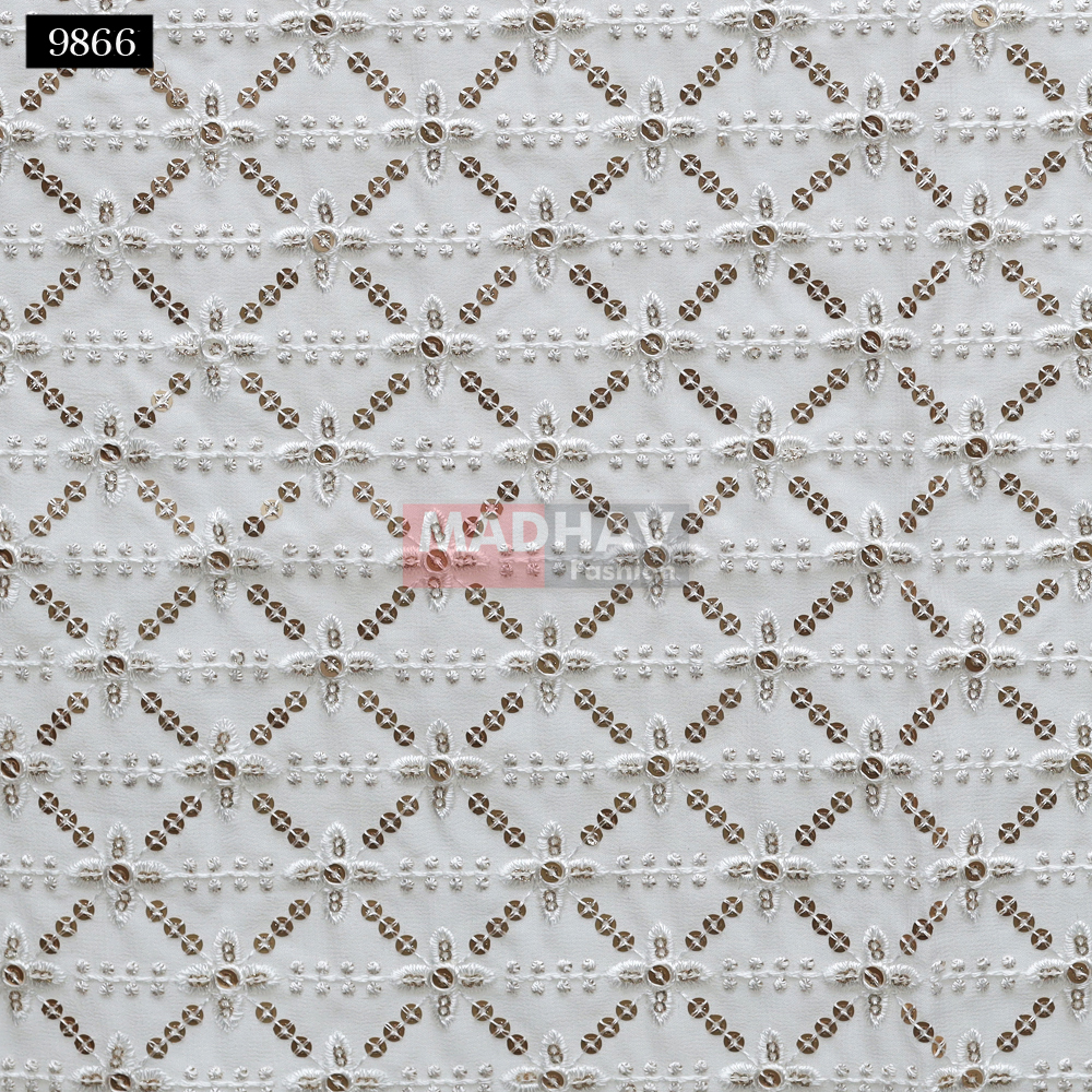 Sequine All Over Fabric - Cotton Georgette, 44 Inch Width | White Dyed, Embroidered Plain & Net Styles For Sherwani