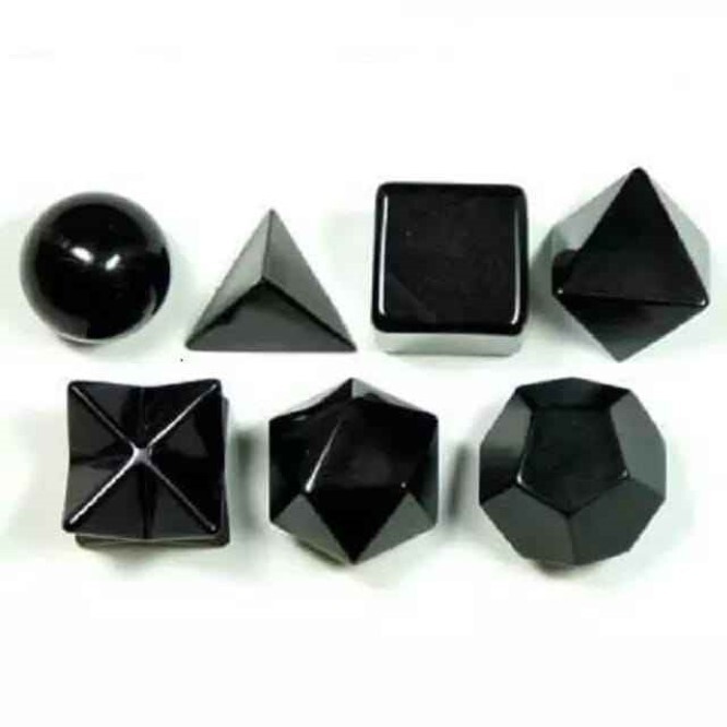 Black Agate Gemstone Platonic Solids Geometry Set - Agate Material, 1 Inch Size, Black Color | Perfect For Spiritual, Meditation, And Decorative Use