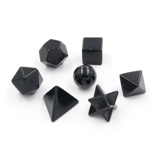 Black Agate Gemstone Platonic Solids Geometry Set - Agate Material, 1 Inch Size, Black Color | Perfect For Spiritual, Meditation, And Decorative Use