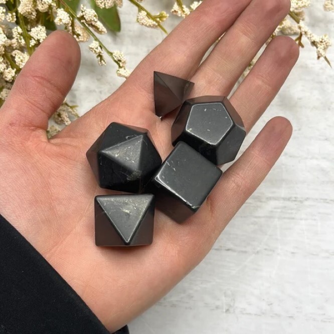 Black Agate Gemstone Platonic Solids Geometry Set - Agate Material, 1 Inch Size, Black Color | Perfect For Spiritual, Meditation, And Decorative Use