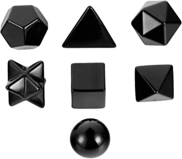 Black Agate Gemstone Platonic Solids Geometry Set - Agate Material, 1 Inch Size, Black Color | Perfect For Spiritual, Meditation, And Decorative Use