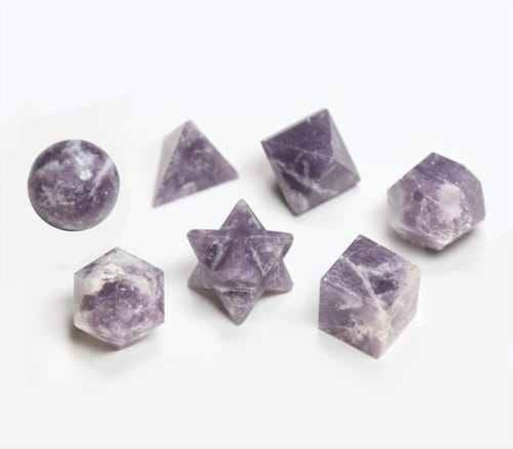 Lepidolite Stone Gemstone Platonic Solids Geometry Set - High-quality Lepidolite, Includes Square, Round, Octagonal, Hexagonal Shapes, Pink Color