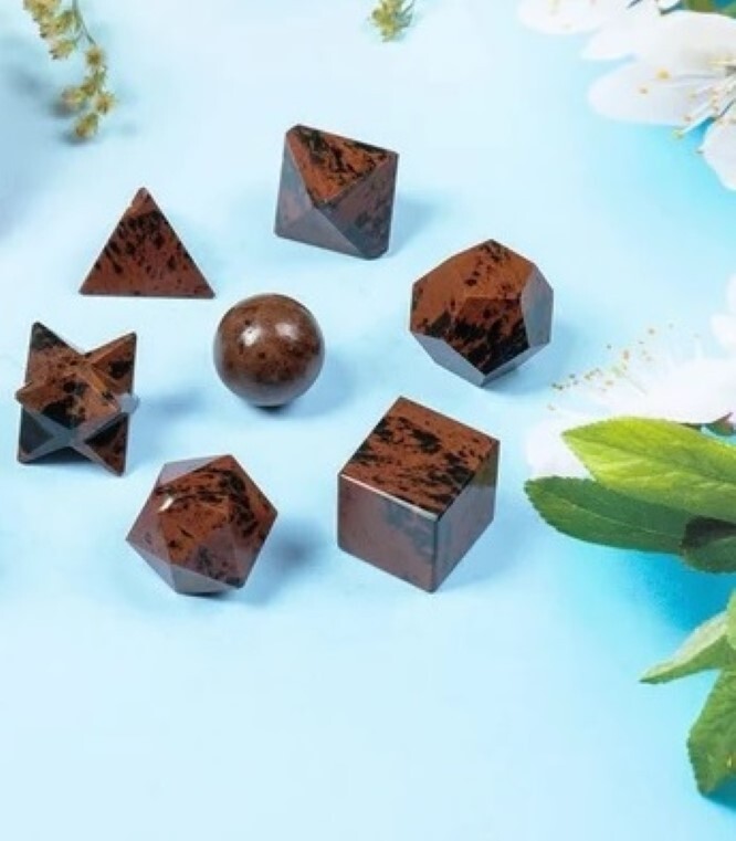 Natural Mahogany Gemstone Platonic Solids Geometry Set - Aaa Grade Natural Stone 20 Grams Unique Shape Variations | Spiritual & Meditation Tools