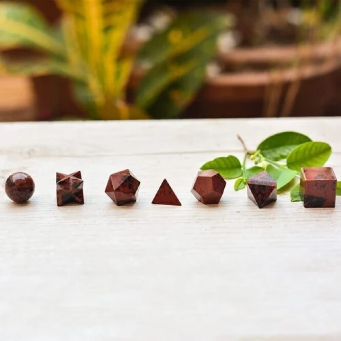 Natural Mahogany Gemstone Platonic Solids Geometry Set - Aaa Grade Natural Stone 20 Grams Unique Shape Variations | Spiritual & Meditation Tools