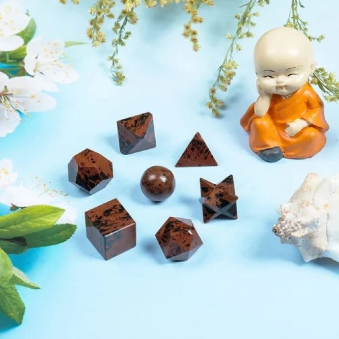 Natural Mahogany Gemstone Platonic Solids Geometry Set - Aaa Grade Natural Stone 20 Grams Unique Shape Variations | Spiritual & Meditation Tools