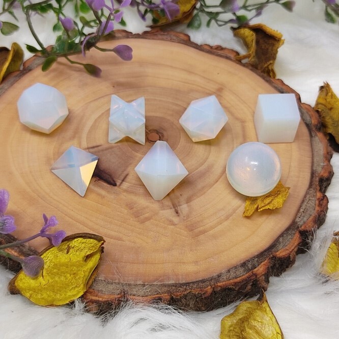 Natural Opalite Gemstone Platonic Solids Geometry Set - Natural Stone, 1 Gram Weight | Multicolor, Unique Gemstone Design, Geometry Learning Aid