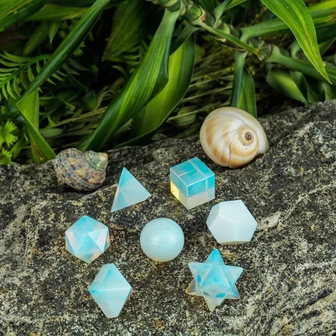 Natural Opalite Gemstone Platonic Solids Geometry Set - Natural Stone, 1 Gram Weight | Multicolor, Unique Gemstone Design, Geometry Learning Aid