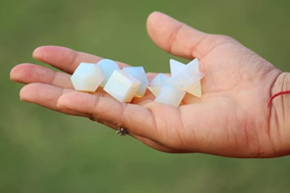 Natural Opalite Gemstone Platonic Solids Geometry Set - Natural Stone, 1 Gram Weight | Multicolor, Unique Gemstone Design, Geometry Learning Aid