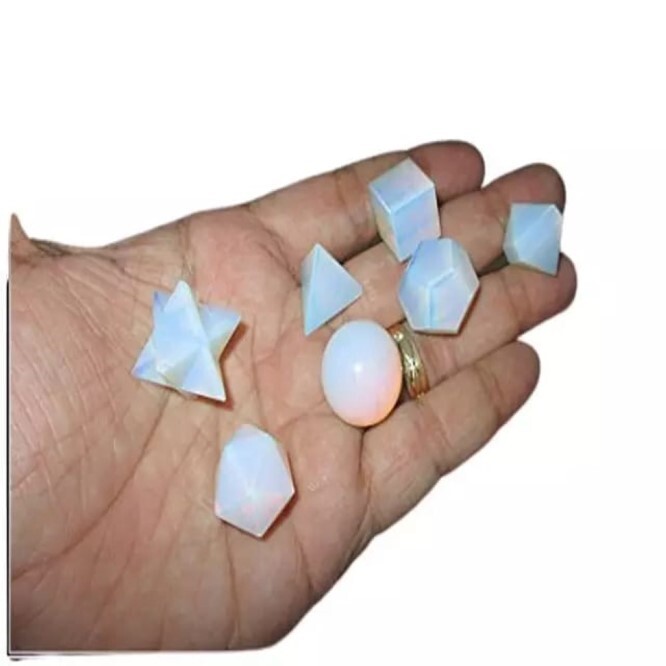 Natural Opalite Gemstone Platonic Solids Geometry Set - Natural Stone, 1 Gram Weight | Multicolor, Unique Gemstone Design, Geometry Learning Aid