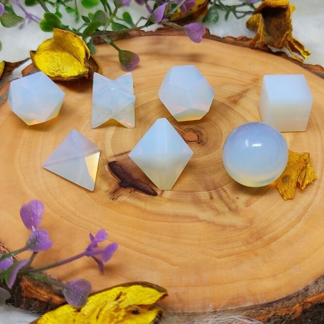 Natural Opalite Gemstone Platonic Solids Geometry Set - Natural Stone, 1 Gram Weight | Multicolor, Unique Gemstone Design, Geometry Learning Aid