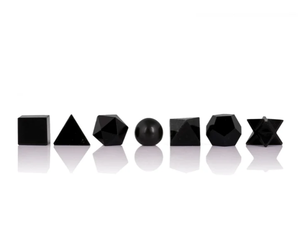 Natural Black Tourmaline Gemstone Platonic Solids Geometry Set - Shape: Square