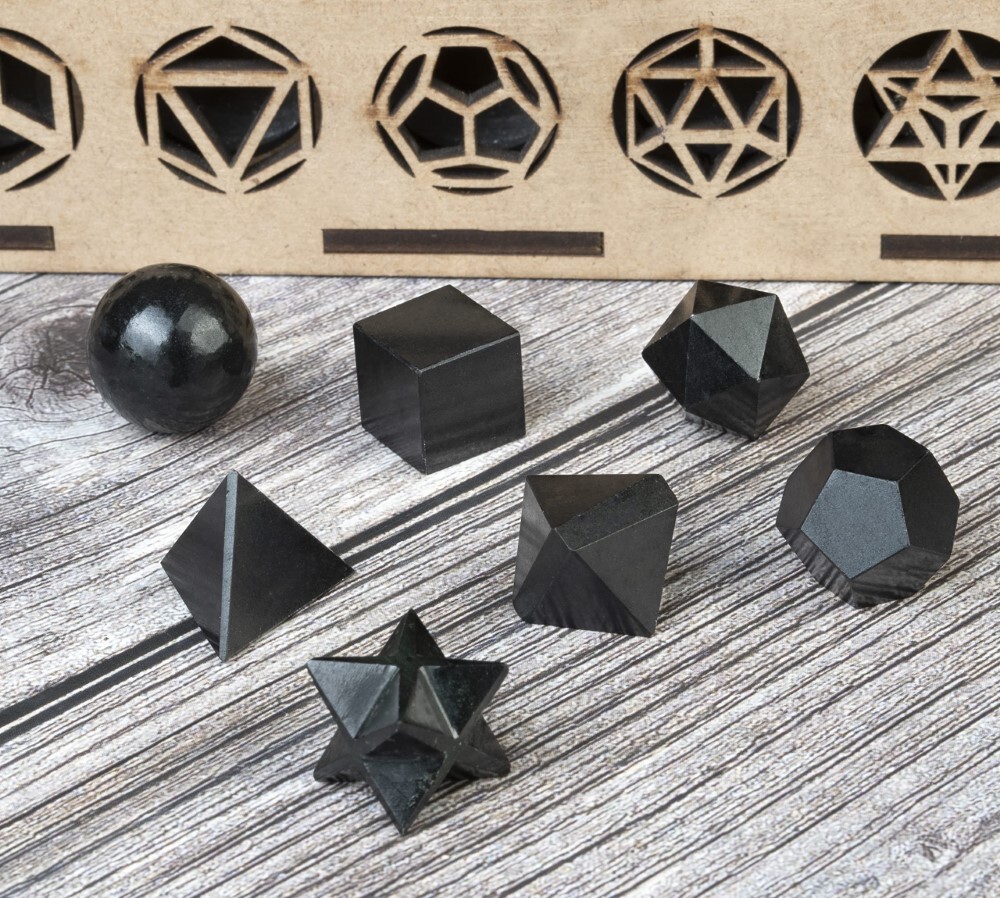 Natural Black Tourmaline Gemstone Platonic Solids Geometry Set - Shape: Square