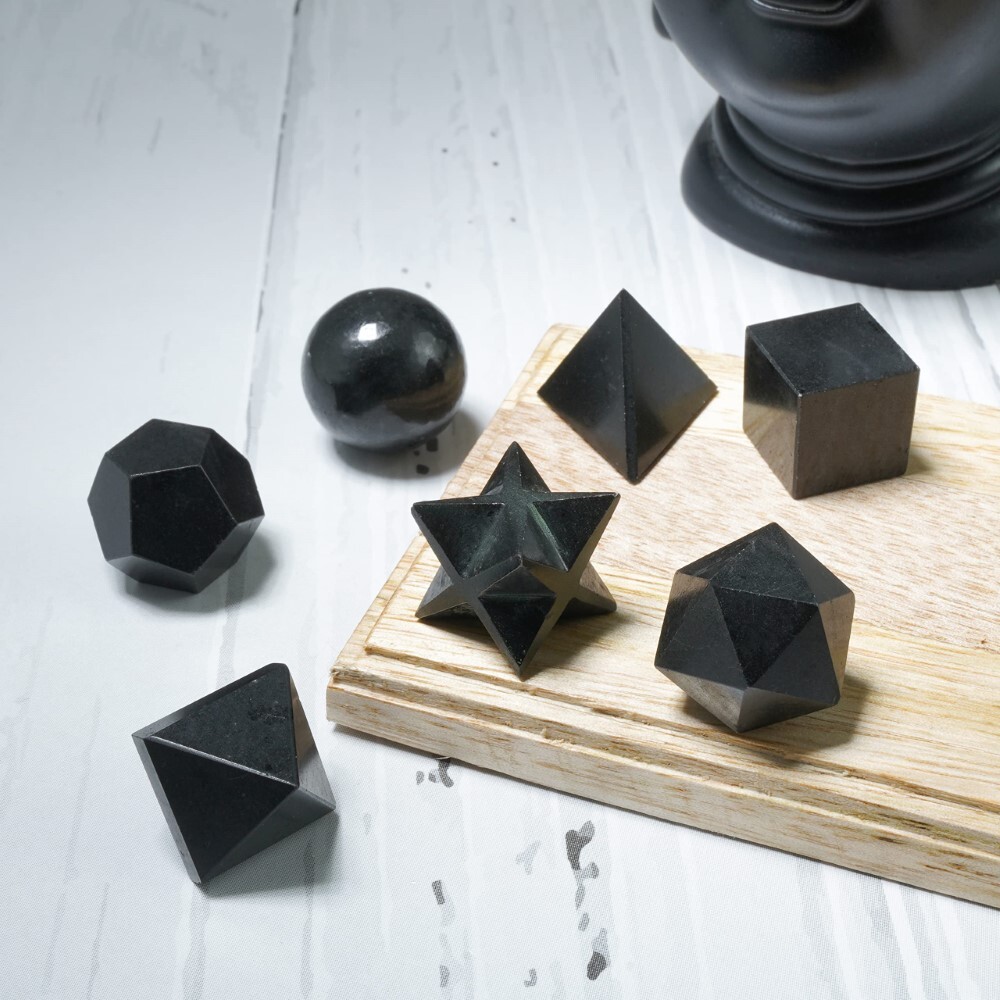 Natural Black Tourmaline Gemstone Platonic Solids Geometry Set - Shape: Square