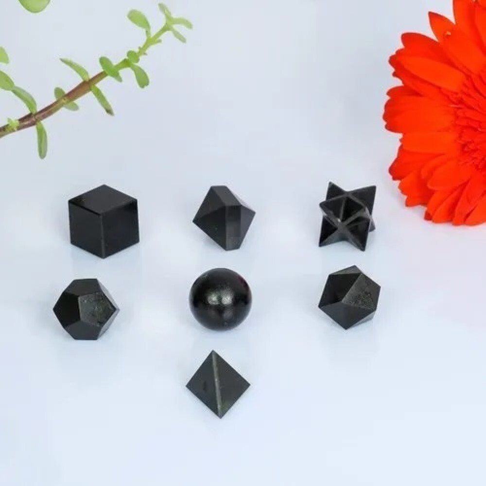 Natural Black Tourmaline Gemstone Platonic Solids Geometry Set - Shape: Square