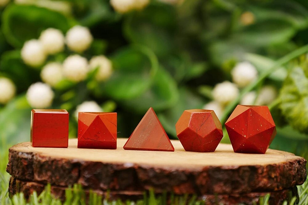 Natural Red Jasper Gemstone Platonic Solids Geometry Set - Shape: Square