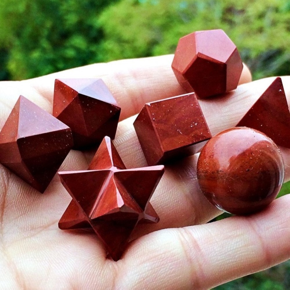 Natural Red Jasper Gemstone Platonic Solids Geometry Set - Shape: Square