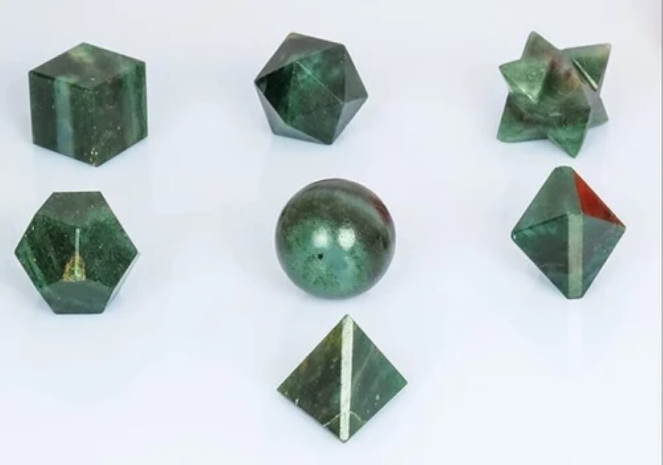 Natural Green Aventurine Gemstone Platonic Solids Geometry Set - Aventurine Material, Includes 5 Shapes: Square, Round, Octagonal, Hexagonal, Star | Enhances Energy And Well-being