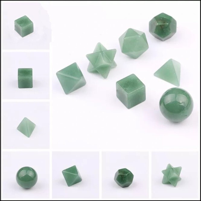 Natural Green Aventurine Gemstone Platonic Solids Geometry Set - Aventurine Material, Includes 5 Shapes: Square, Round, Octagonal, Hexagonal, Star | Enhances Energy And Well-being