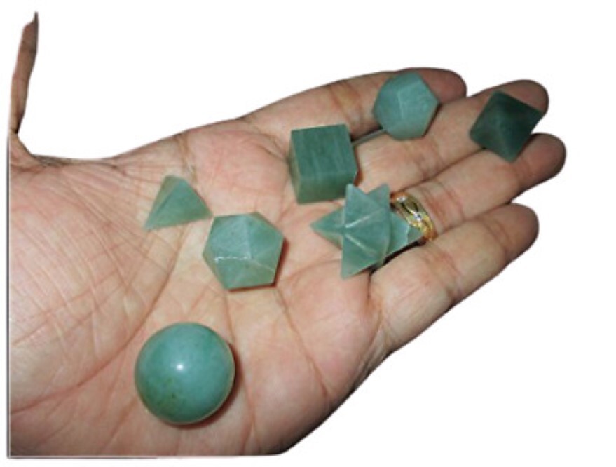 Natural Green Aventurine Gemstone Platonic Solids Geometry Set - Aventurine Material, Includes 5 Shapes: Square, Round, Octagonal, Hexagonal, Star | Enhances Energy And Well-being