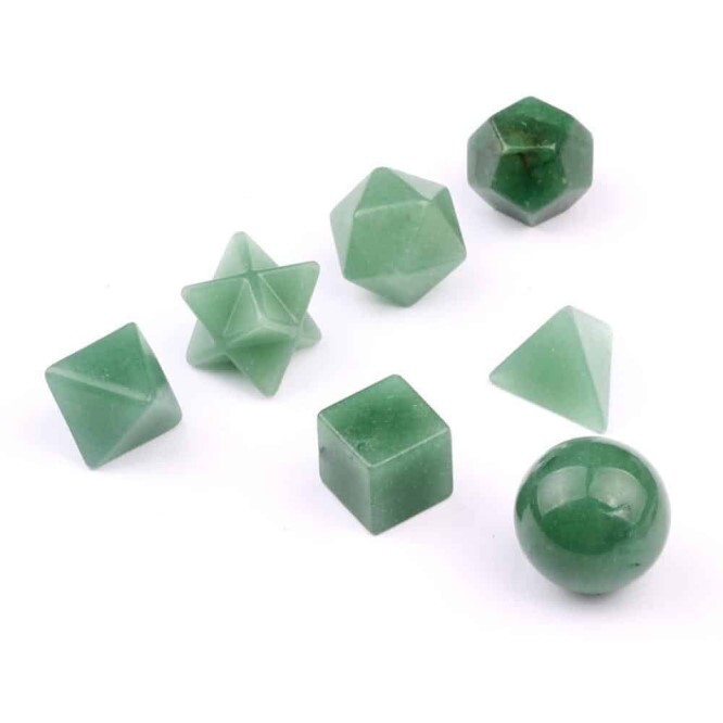 Natural Green Aventurine Gemstone Platonic Solids Geometry Set - Aventurine Material, Includes 5 Shapes: Square, Round, Octagonal, Hexagonal, Star | Enhances Energy And Well-being