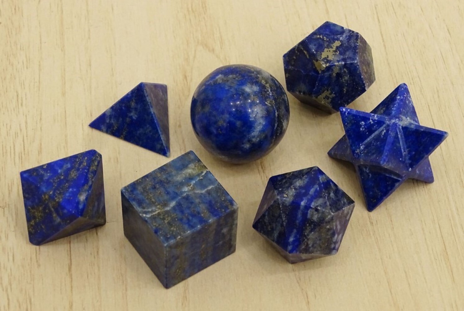 Natural Lapis Lazuli Gemstone Platonic Solids Geometry Set - Color: Blue