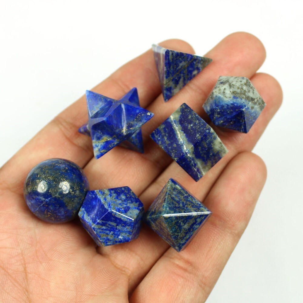 Natural Lapis Lazuli Gemstone Platonic Solids Geometry Set - Color: Blue