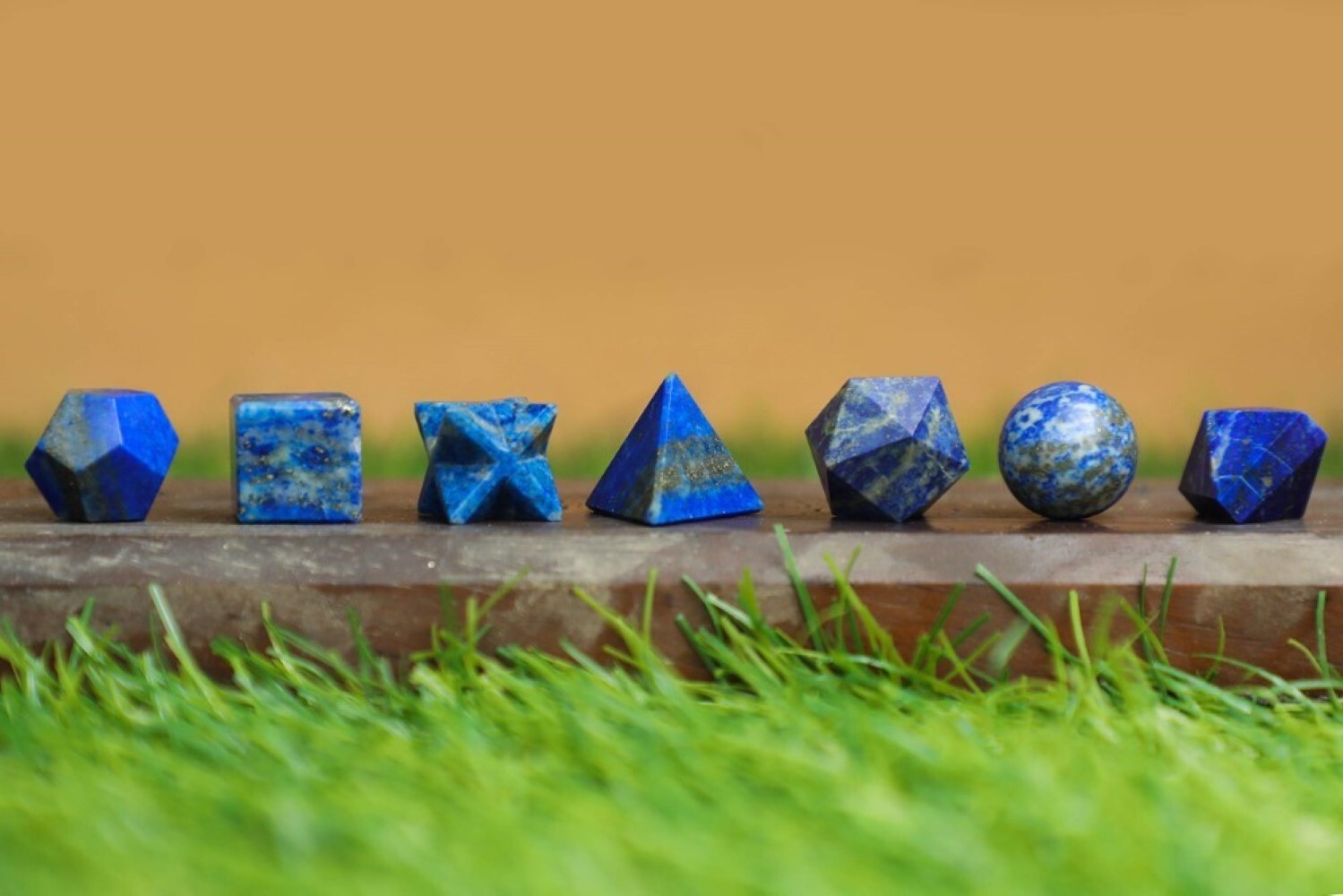 Natural Lapis Lazuli Gemstone Platonic Solids Geometry Set - Color: Blue