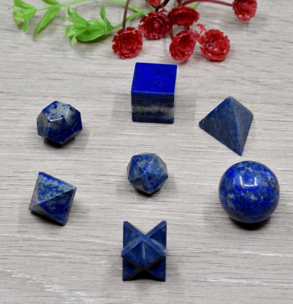 Natural Lapis Lazuli Gemstone Platonic Solids Geometry Set - Color: Blue
