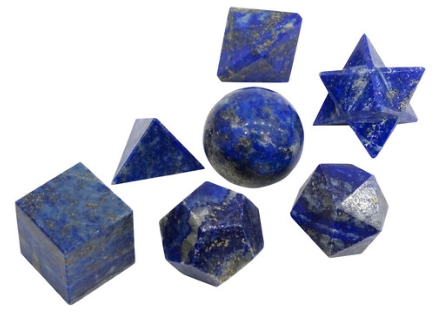 Natural Lapis Lazuli Gemstone Platonic Solids Geometry Set - Color: Blue