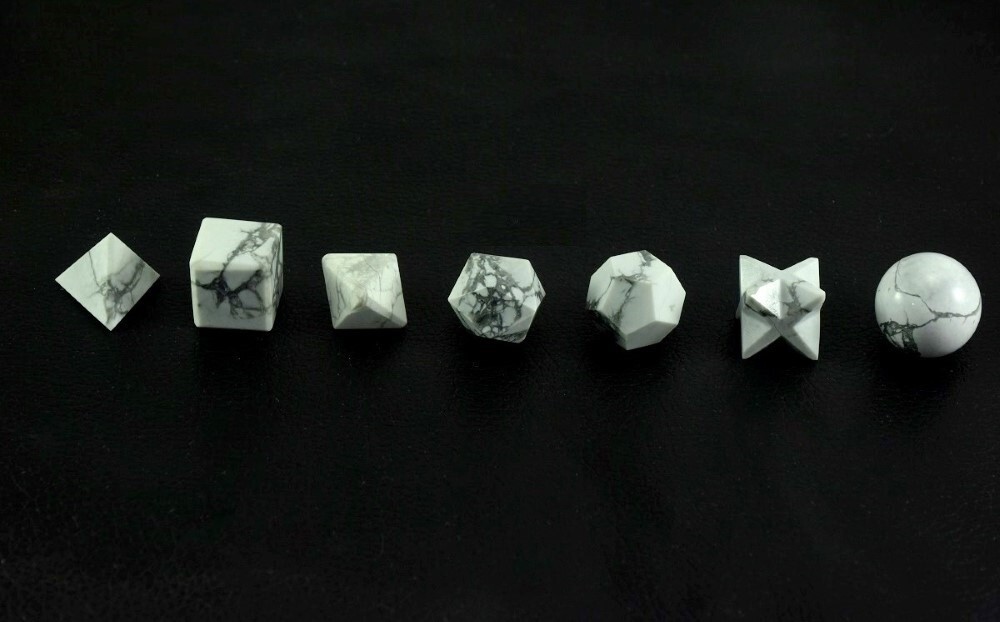 Natural Howlite Gemstone Platonic Solids Geometry Set - Color: White