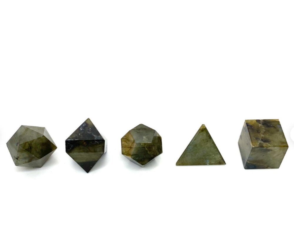 Natural Labradorite Gemstone Platonic Solids Geometry Set - Natural Labradorite, 2 Inch Size, Grey Color | Promotes Love, Friendship, Thoughtful Gift