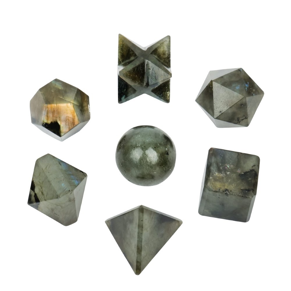 Natural Labradorite Gemstone Platonic Solids Geometry Set - Natural Labradorite, 2 Inch Size, Grey Color | Promotes Love, Friendship, Thoughtful Gift