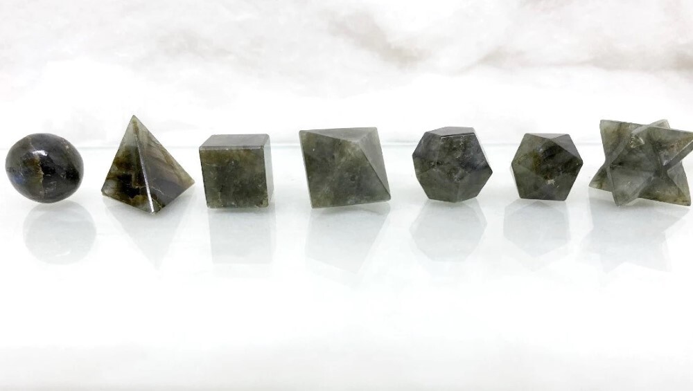 Natural Labradorite Gemstone Platonic Solids Geometry Set - Natural Labradorite, 2 Inch Size, Grey Color | Promotes Love, Friendship, Thoughtful Gift