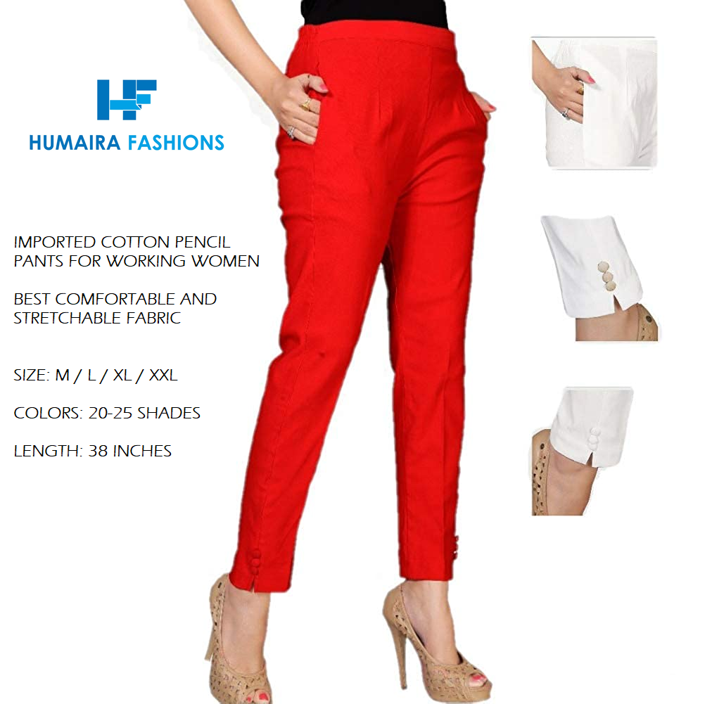 Cotton Pencil Pants - Cotton Blend, Plain Black, Various Sizes Available | Comfortable Fabric, Easy Wash, Suitable For All Seasons