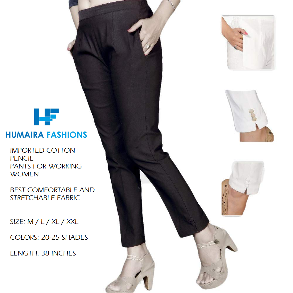Cotton Pencil Pants - Cotton Blend, Plain Black, Various Sizes Available | Comfortable Fabric, Easy Wash, Suitable For All Seasons