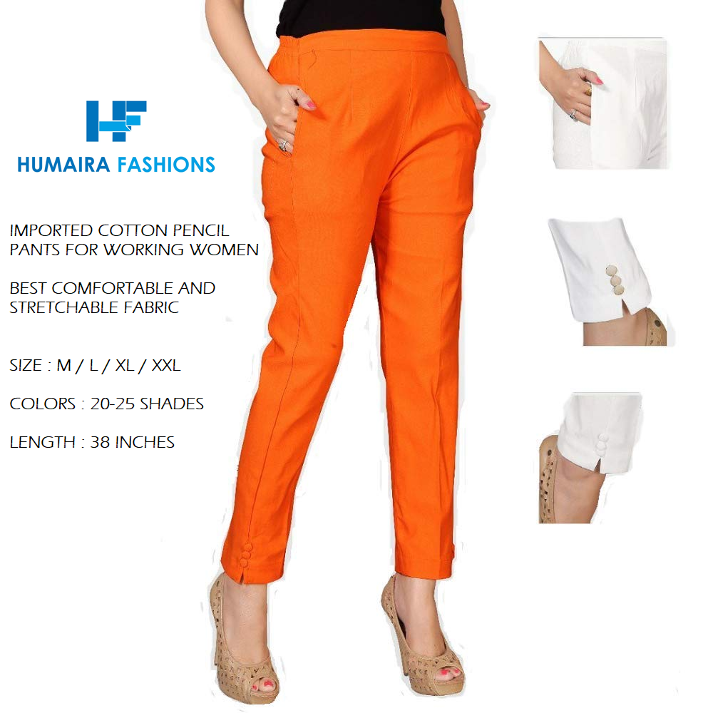 Cotton Pencil Pants - Cotton Blend, Plain Black, Various Sizes Available | Comfortable Fabric, Easy Wash, Suitable For All Seasons