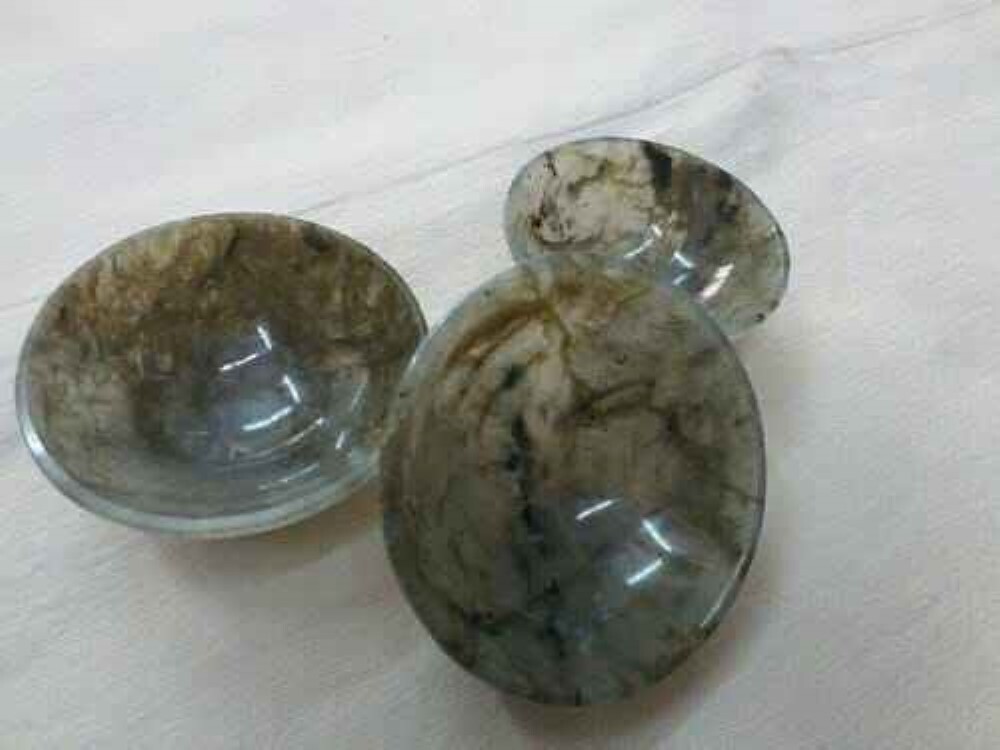 Natural Moss Agate Stone Gemstone Crystal Bowl - Agate Material, 4 Inch Size, White & Green Color | Round Brilliant Cut, A+ Grade, 100 Grams Weight