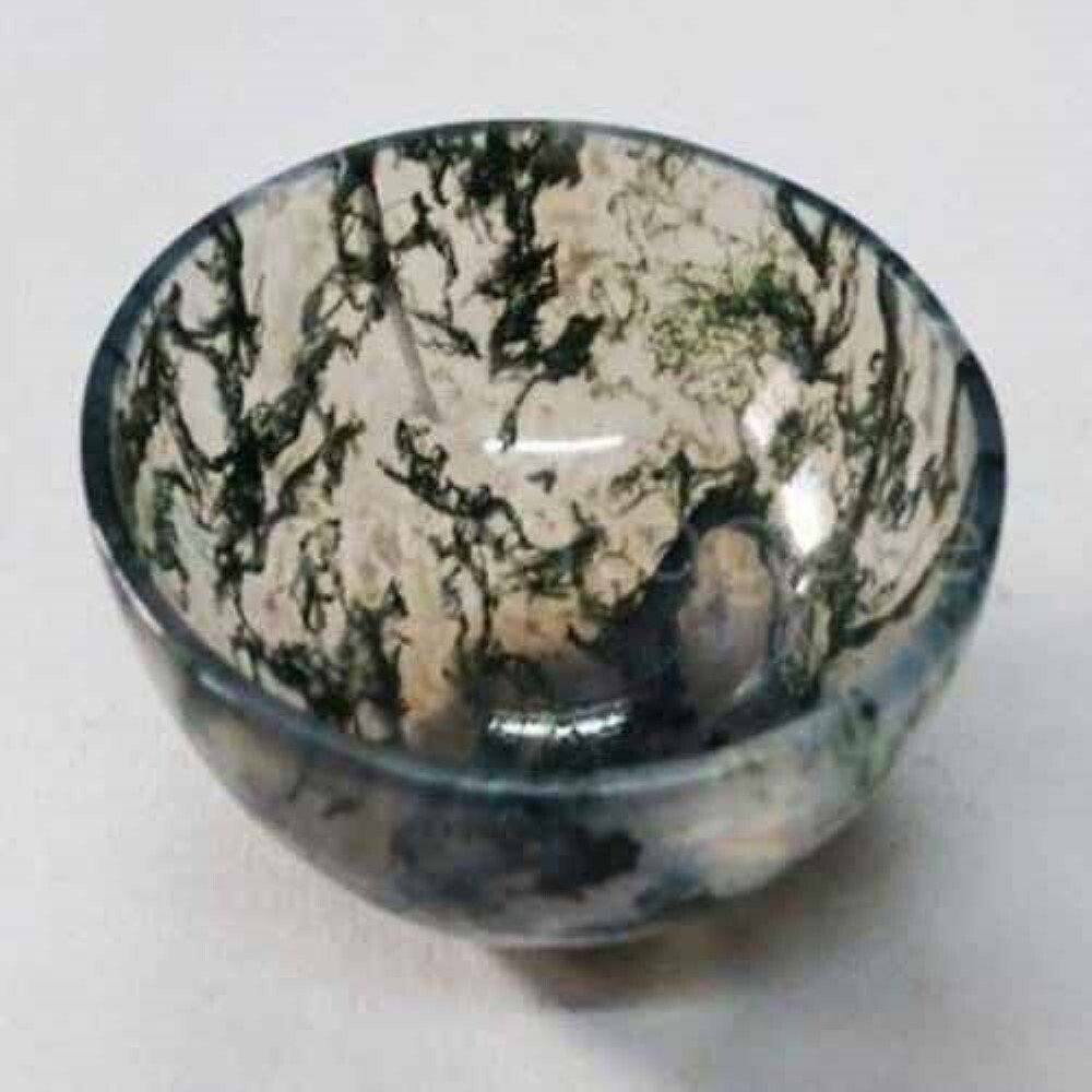 Natural Moss Agate Stone Gemstone Crystal Bowl - Agate Material, 4 Inch Size, White & Green Color | Round Brilliant Cut, A+ Grade, 100 Grams Weight