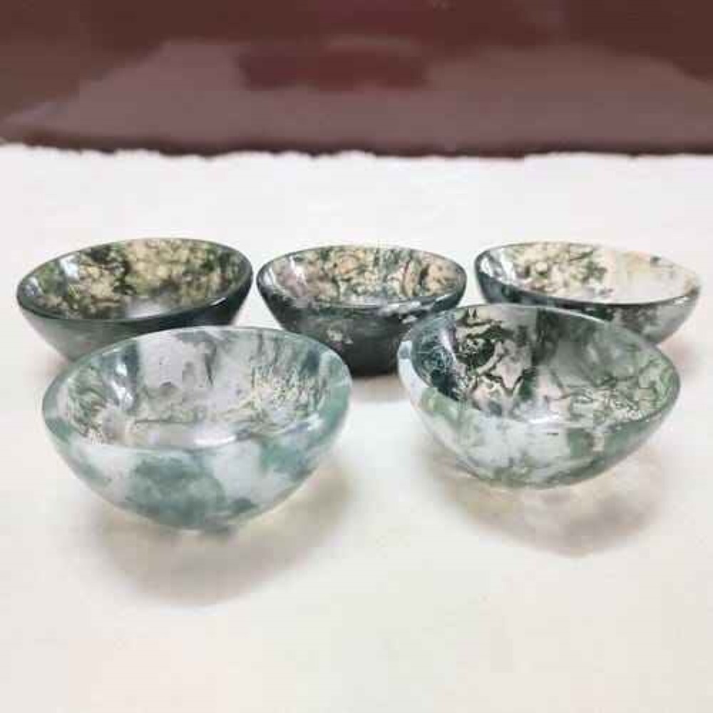 Natural Moss Agate Stone Gemstone Crystal Bowl - Agate Material, 4 Inch Size, White & Green Color | Round Brilliant Cut, A+ Grade, 100 Grams Weight