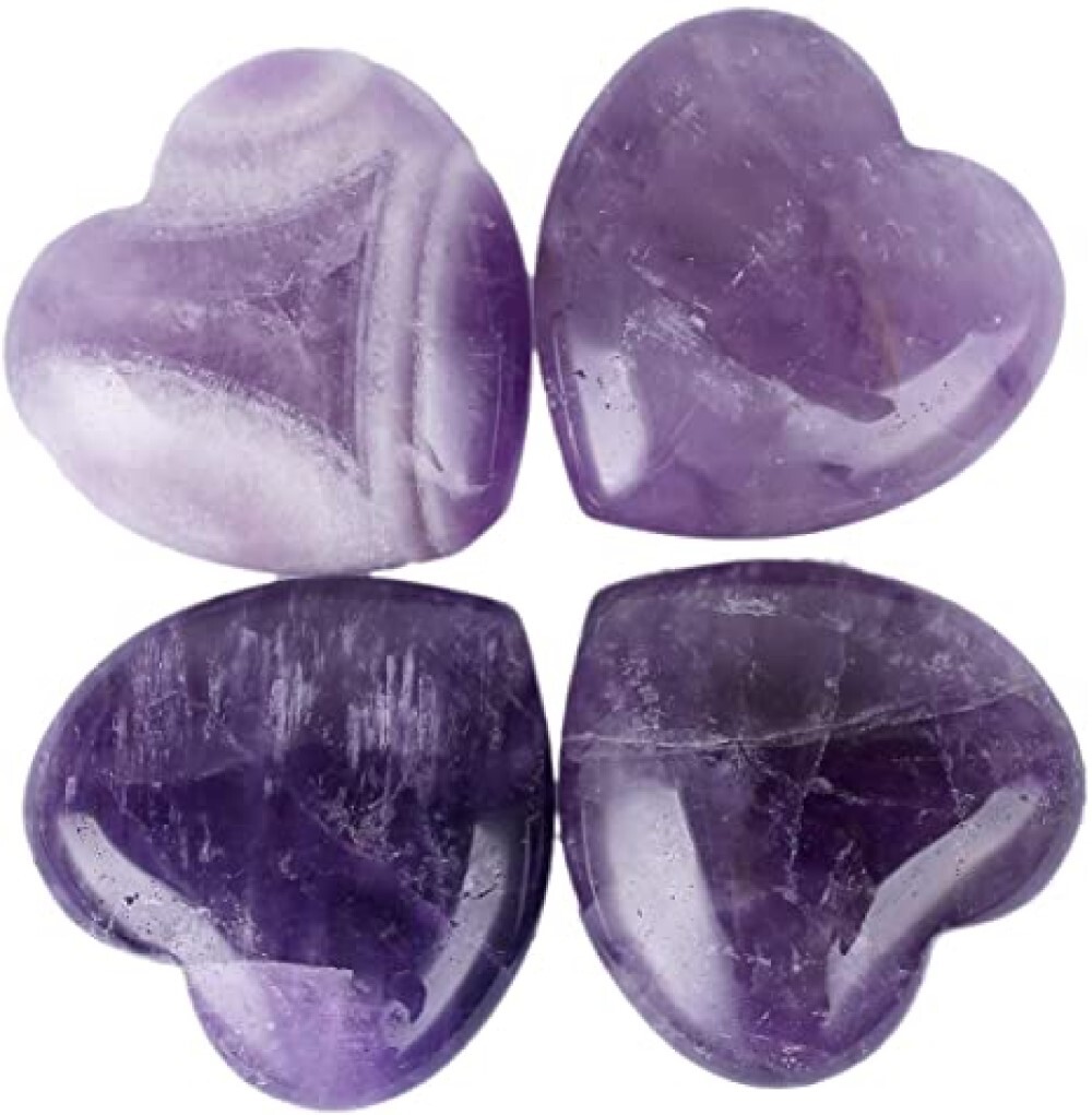 Natural Amethyst Gemstone Crystal Puffy Heart - Color: Purple