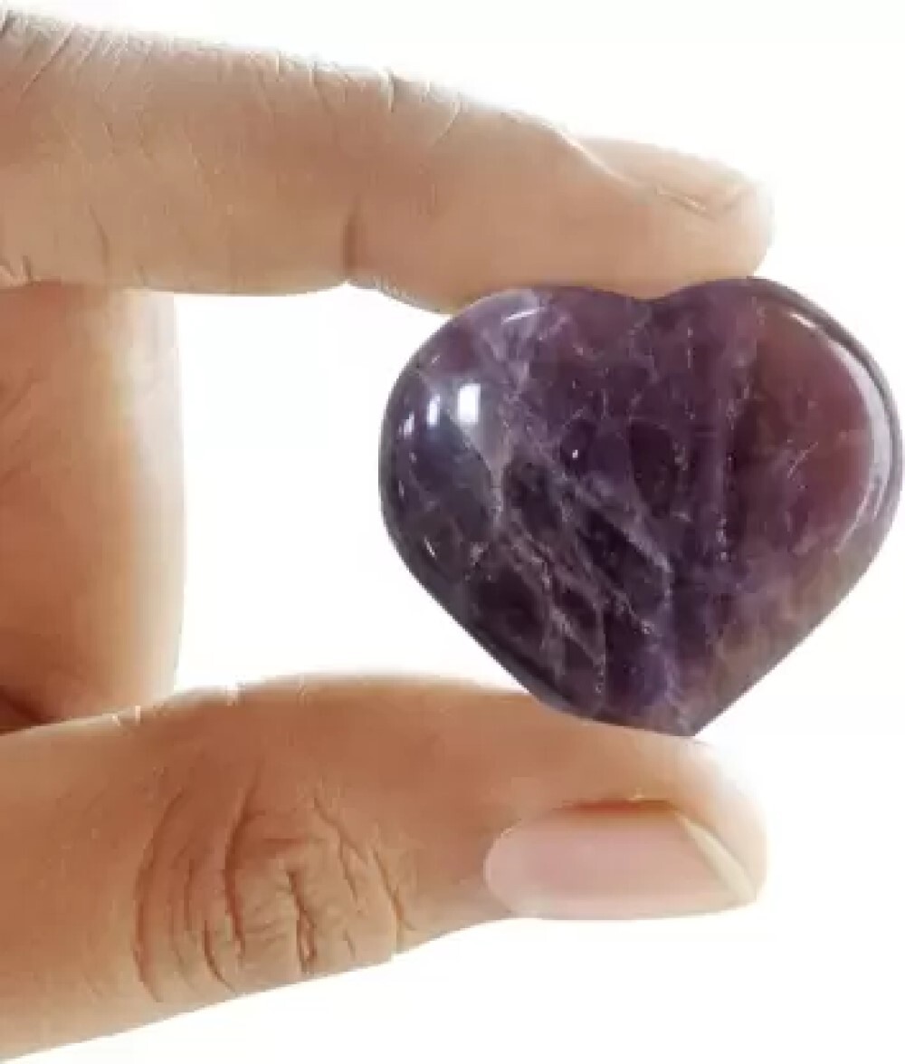 Natural Amethyst Gemstone Crystal Puffy Heart - Color: Purple