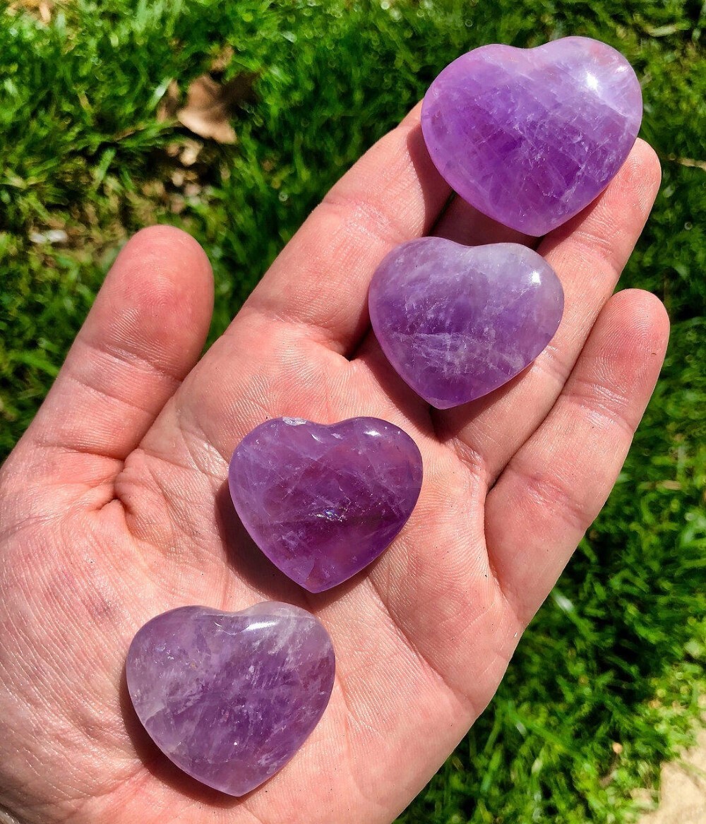 Natural Amethyst Gemstone Crystal Puffy Heart - Color: Purple