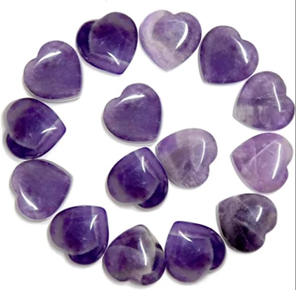 Natural Amethyst Gemstone Crystal Puffy Heart - Color: Purple