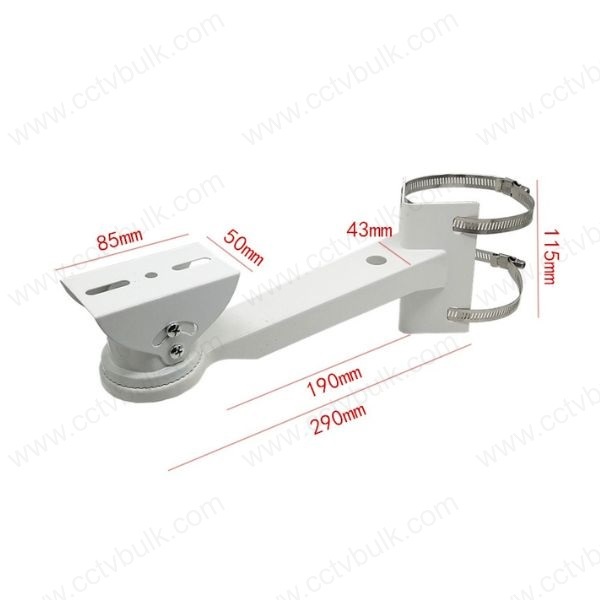 Cctv Camera Pole Mount Bracket 1ft - Stainless Steel, Adjustable Arms, White Color | Weatherproof, Easy Installation, Low Maintenance Design