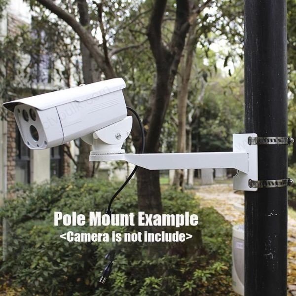 Cctv Camera Pole Mount Bracket 1ft - Stainless Steel, Adjustable Arms, White Color | Weatherproof, Easy Installation, Low Maintenance Design