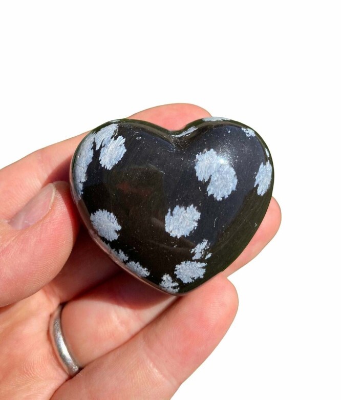 Natural Snowflake Jasper Stone Gemstone Crystal Puffy Heart - Natural Stone Heart Shape Black Color | Unique Gemstone For Decorative And Metaphysical Use