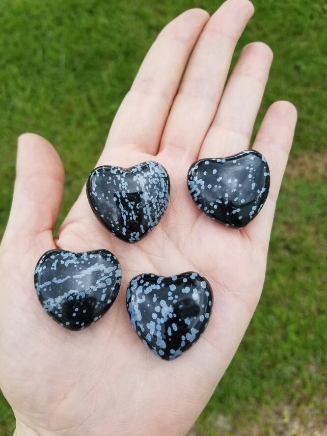 Natural Snowflake Jasper Stone Gemstone Crystal Puffy Heart - Natural Stone Heart Shape Black Color | Unique Gemstone For Decorative And Metaphysical Use